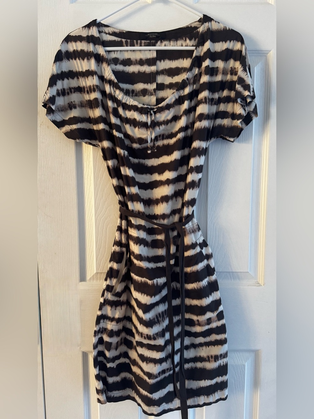 Max Mara Weekend Brown & Cream Tiger Stripe Lightweight Cotton Knee length Dress - Picture 11 of 15